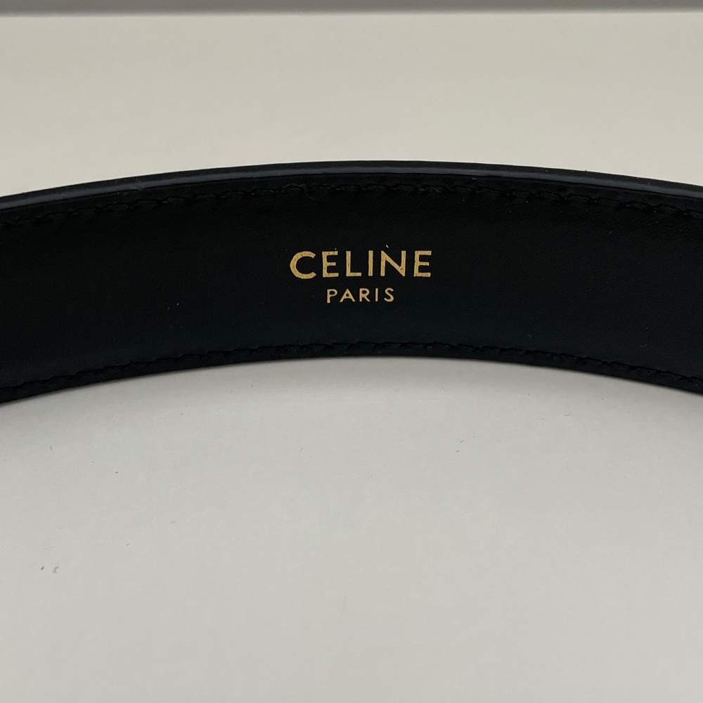 Celine Triomphe Black Leather Belt with Gold Logo Buckle - Picture 3 of 6